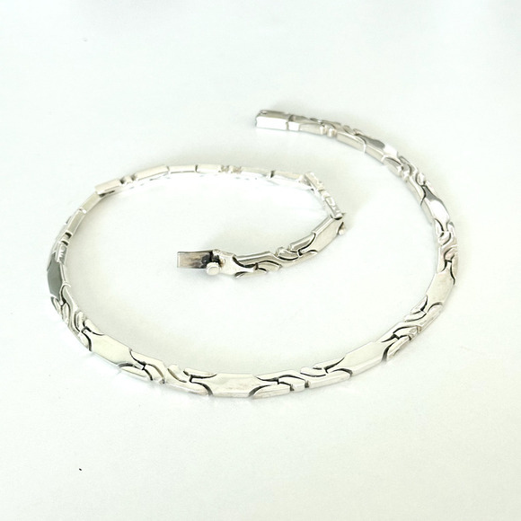 Vintage CII Mexico 925 Sterling Silver Heavy Bar Pattern Link Collar Necklace - Picture 12 of 12